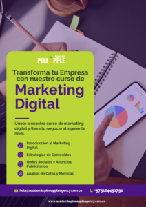 flyer curso marketing digital moderno verde morado