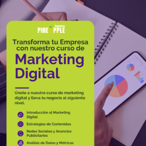 flyer curso marketing digital moderno verde morado